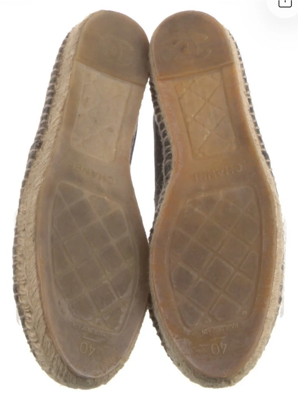 CHANEL Gray Canvas CC Espadrille Flats Shoes Size 40 Authentic
